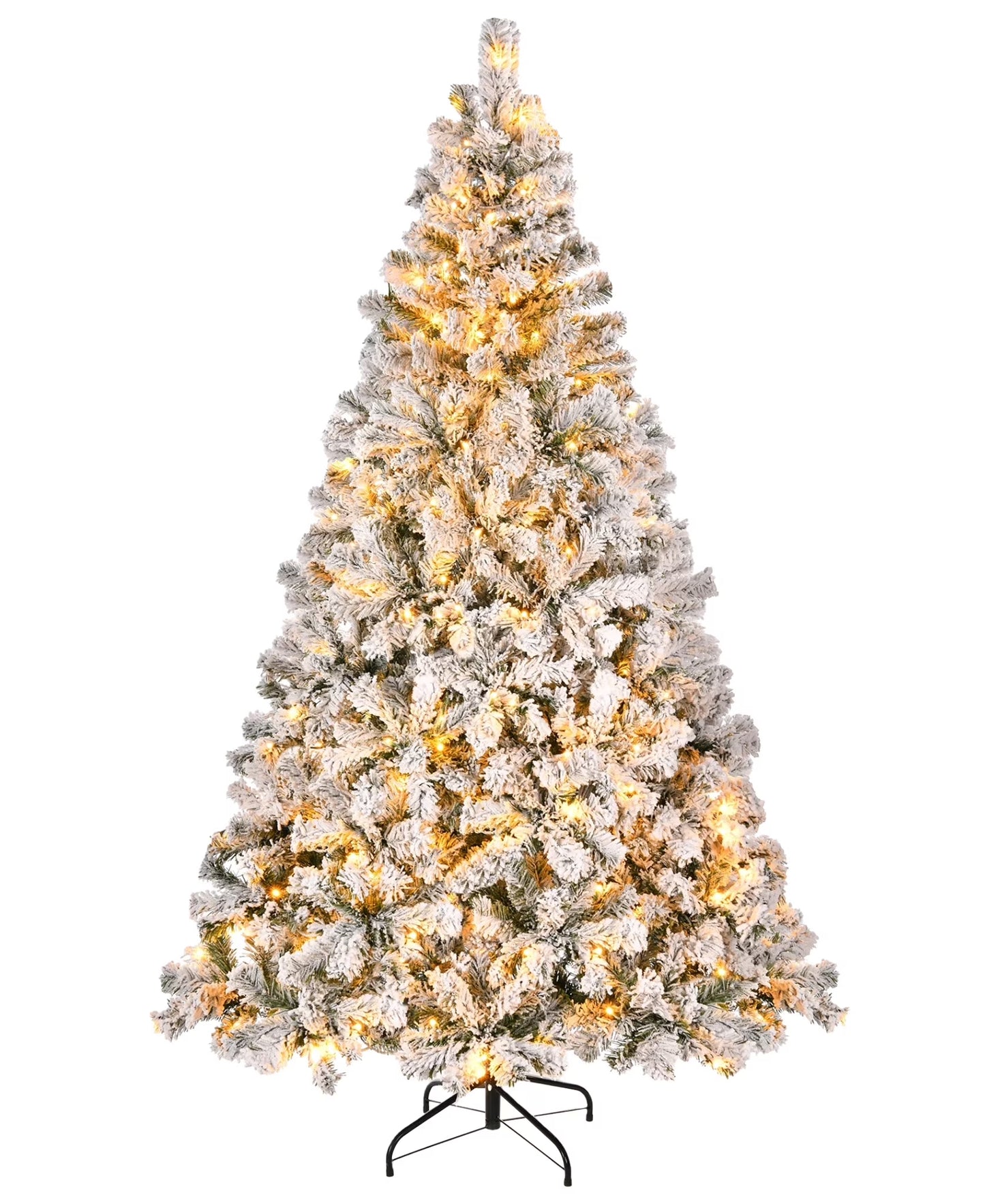 6-Foot Pre-Lit Snow Flocked Christmas Tree Featuring 250 Warm White Lights and 1000 Branch Tips