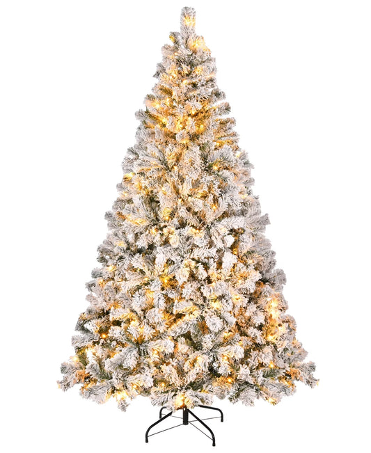 6-Foot Pre-Lit Snow Flocked Christmas Tree Featuring 250 Warm White Lights and 1000 Branch Tips