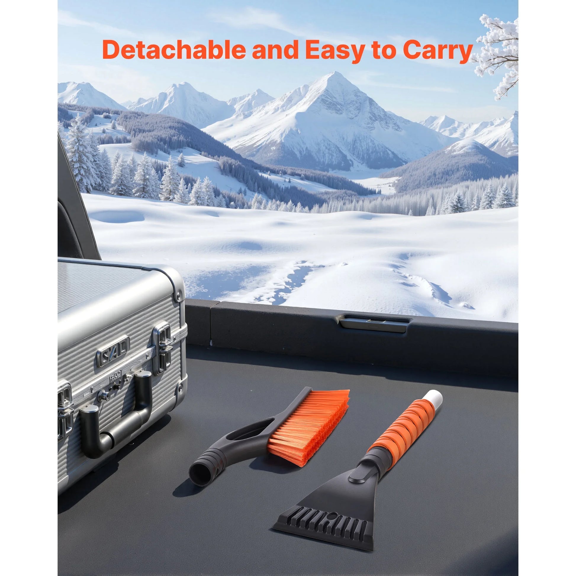 27-Inch Aluminum Snow Brush and Ice Scraper with Foam Handle and Non-Scratch Bristles - Lightweight, Portable, and Detachable Design for Vehicle Windshields