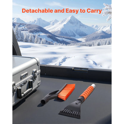 27-Inch Aluminum Snow Brush and Ice Scraper with Foam Handle and Non-Scratch Bristles - Lightweight, Portable, and Detachable Design for Vehicle Windshields