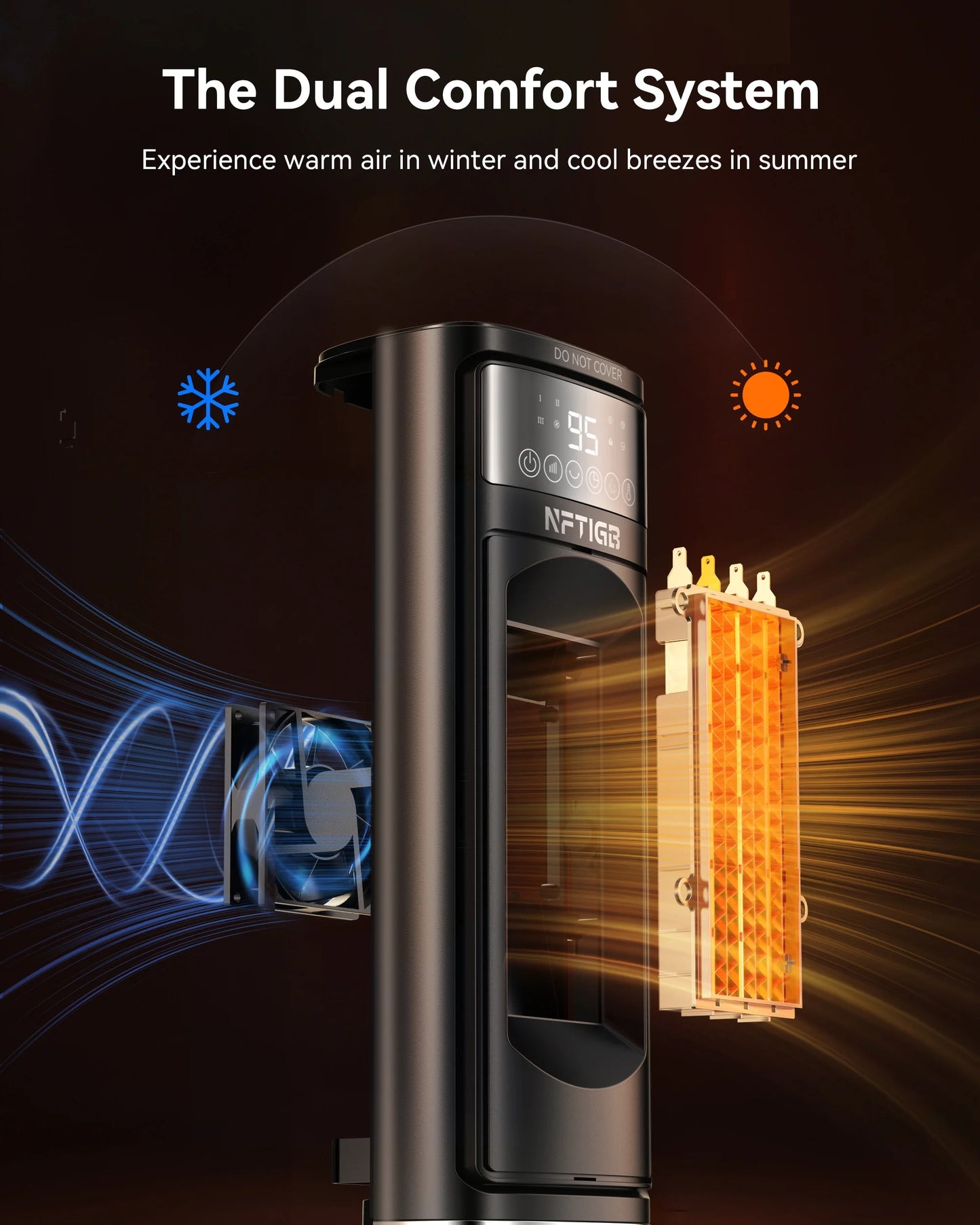 24-Inch Ceramic Space Heater with Flame Effect, 1500W with Thermostat, PTC Technology, 12-Hour Timer & Remote Control for Indoor Use in Office, Bedroom, and Living Room