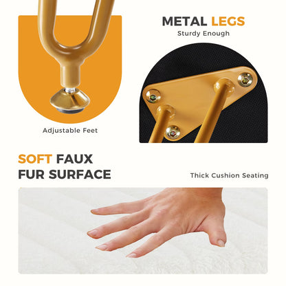 JHK Faux Fur Upholstered Storage Ottomans with Adjustable Metal Legs for Living Room and Makeup Use