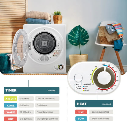 1.6 Cu. Ft. Electric Portable Clothes Dryer - Compact Design, 19.5 in W x 23.6 in H