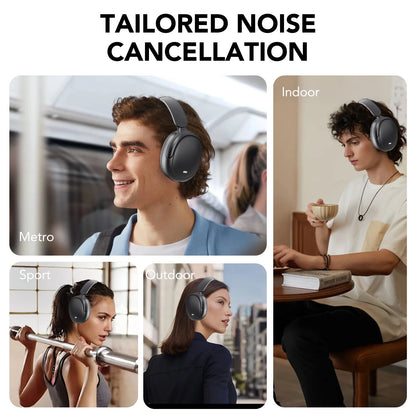 Hybrid Active Noise Cancelling Bluetooth Headphones with 50 Hours Playtime, Enhanced Call Clarity with 4 Microphones, Bass Boosted Sound, Comfortable Over-Ear Design for Travel and Home Office - Black