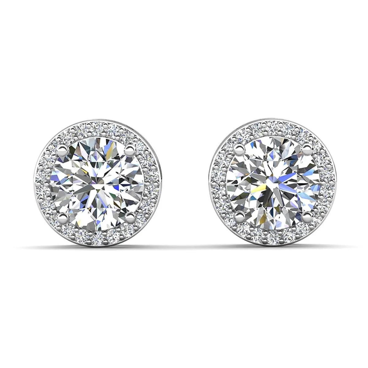 Cate & Chloe Ariel 18K White Gold Plated Silver Halo Stud Earrings with Simulated Diamonds for Women