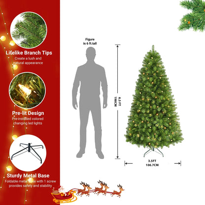 6.5-Foot Pre-Lit Premium Hinged Artificial Christmas Tree with Warm White Lights for Elegant Holiday Decor