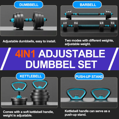 45 lbs 4-in-1 Adjustable Dumbbell Set with Kettlebells, Push-Up Stand, and Barbell Options