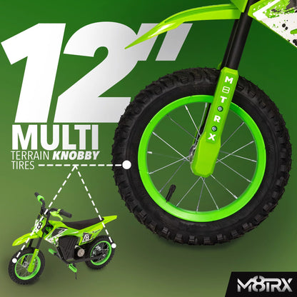 Green 12V Mini Electric Child Dirt Bike, Battery Powered Toy Motorcycle, Kids Ride On, Ages 5 Years and Up