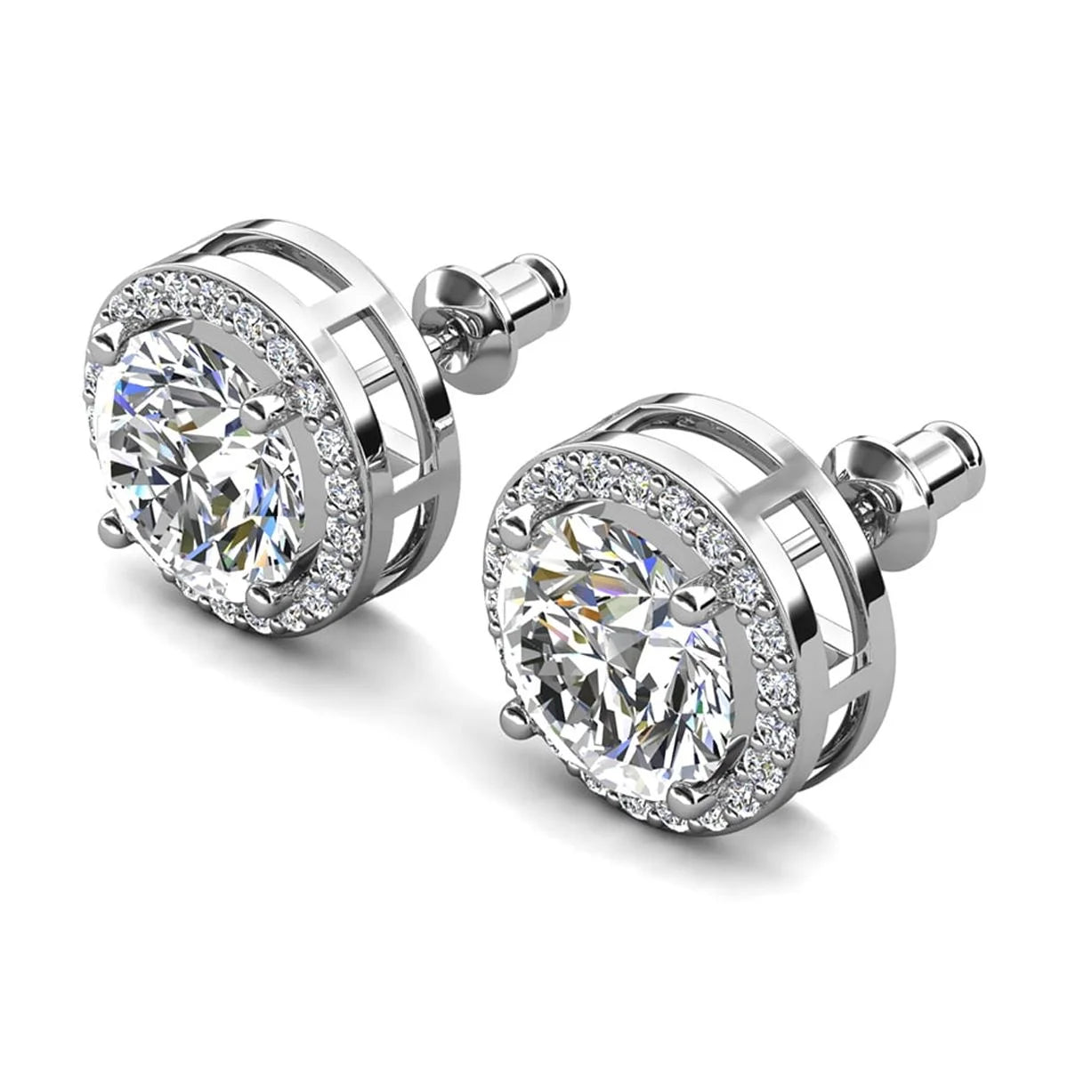 Cate & Chloe Ariel 18K White Gold Plated Silver Halo Stud Earrings with Simulated Diamonds for Women