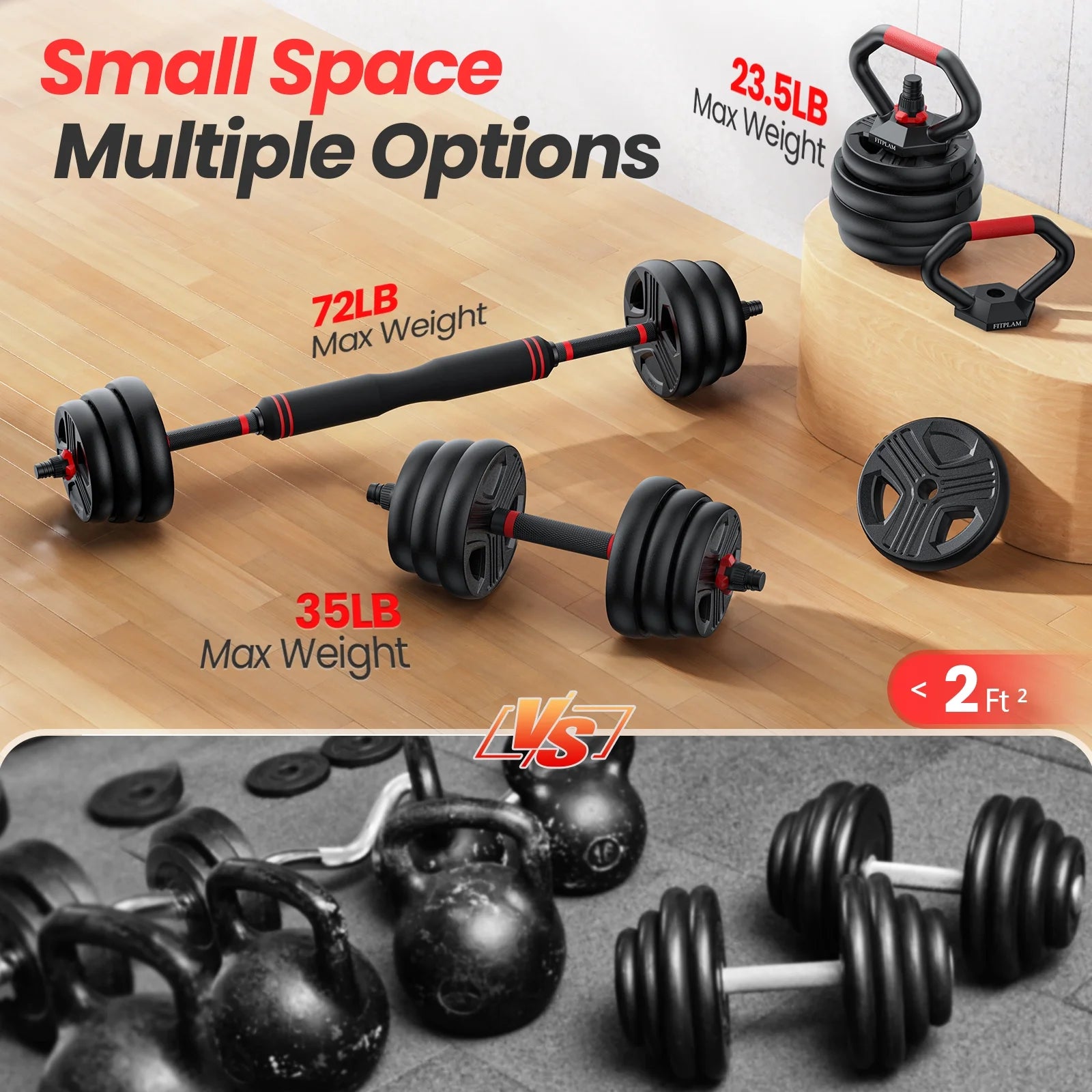 70-Lb Multi-Functional Free Weight Set with Connector – 5-in-1 Dumbbells for Barbell, Kettlebell, Push-Up Stand, and Home Fitness Exercises for Men and Women