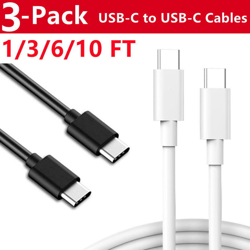 3-Pack USB-C to USB-C Fast Charging and Data Sync Cables