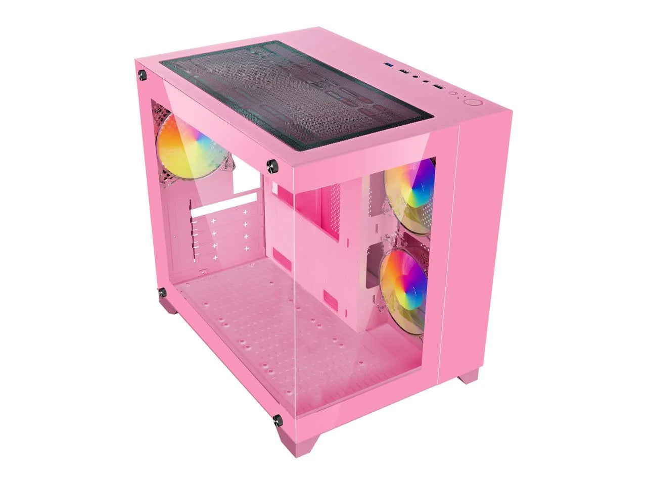 DIYPC ARGB-Q1.V2-P Pink USB3.0 Tempered Glass Micro ATX Gaming Computer Case W/ Dual Tempered Glass Panel and 3 X ARGB 120Mm Fans (Pre-Installed)
