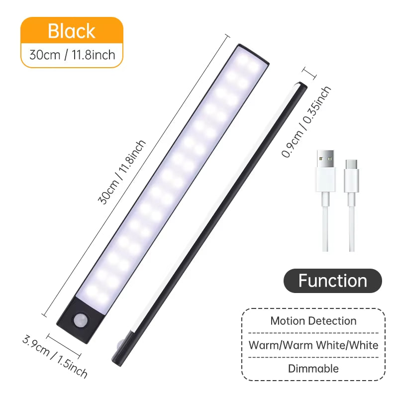 Wireless LED Motion Sensor Night Light - USB Rechargeable Under Cabinet Lamp for Kitchen and Wardrobe