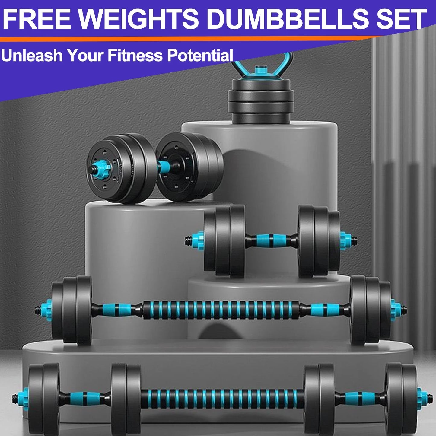 45 lbs 4-in-1 Adjustable Dumbbell Set with Kettlebells, Push-Up Stand, and Barbell Options