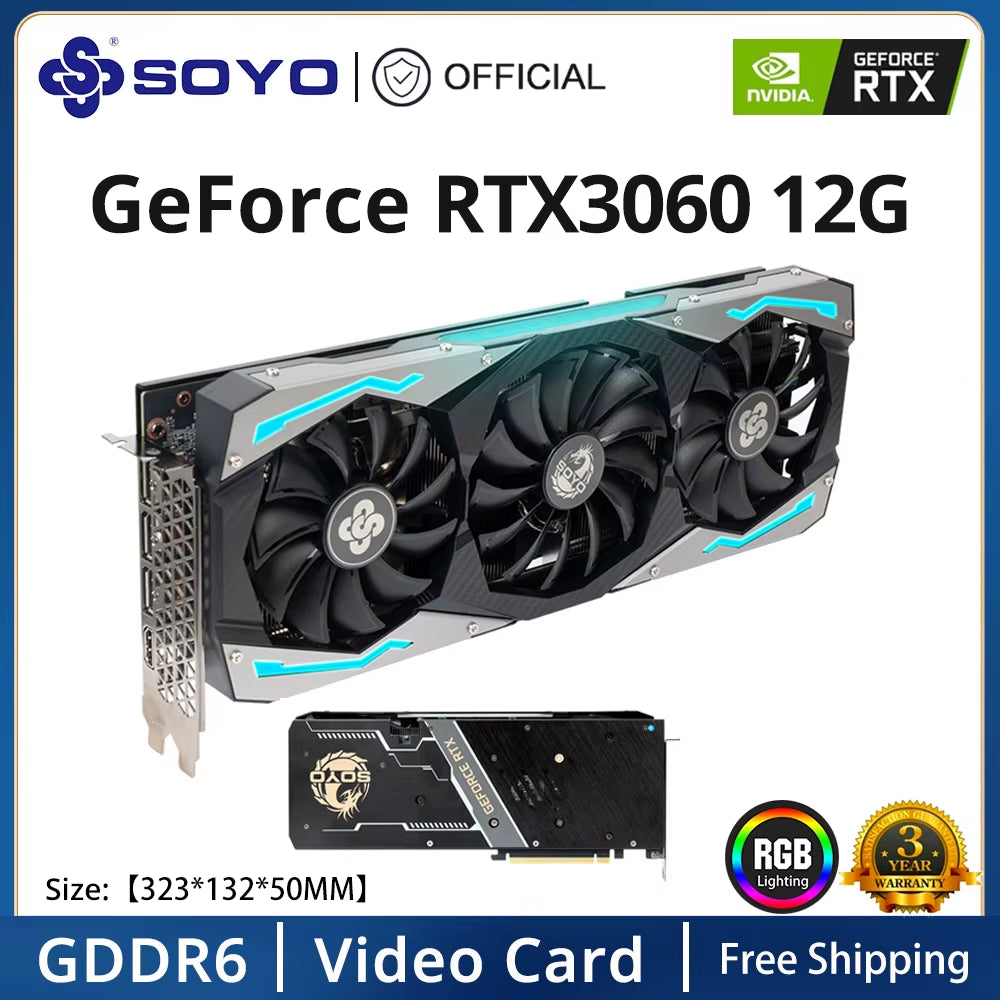SOYO Full New Graphics Card 1660Super 2060 3060 3070Ti 3080Ti GDDR6/GDDR6X 8G 12G Cards Gaming Video Card NVIDIA Computer GPU
