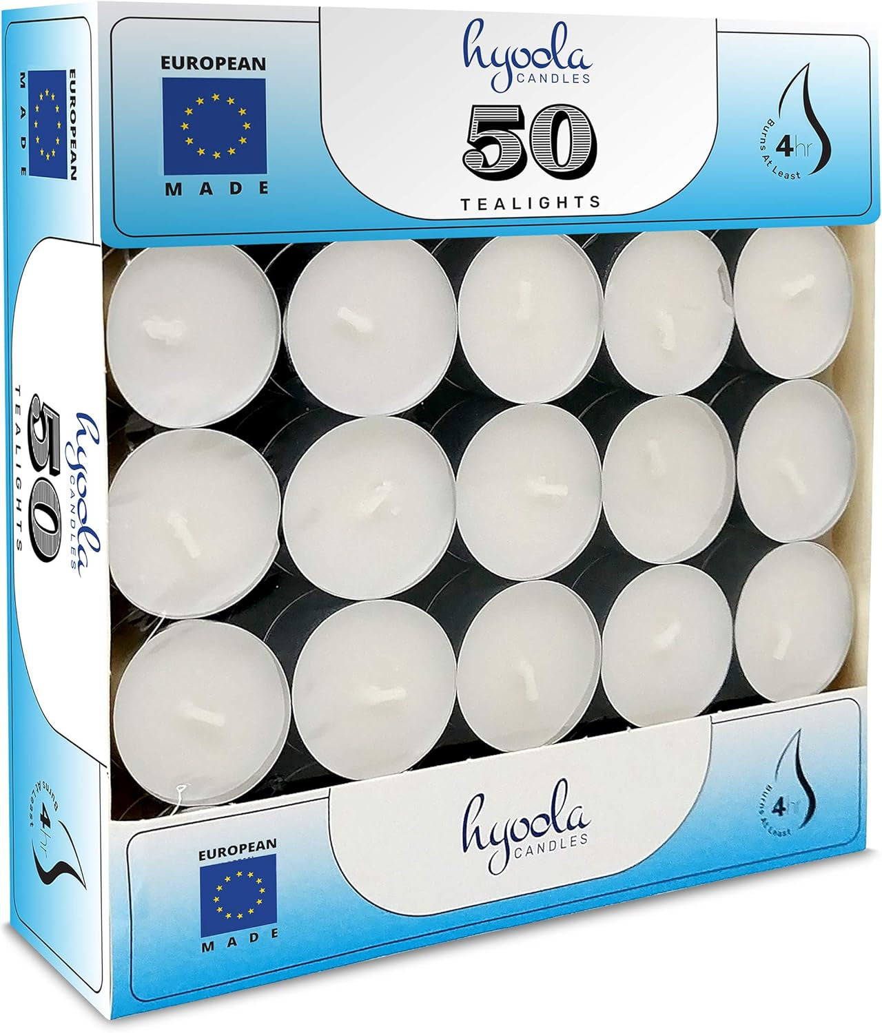 Hyoola Bulk Tea Light Candles - 50 Pack of Natural Palm Oil Unscented Candles - European Quality - 4 Hour Burn Time