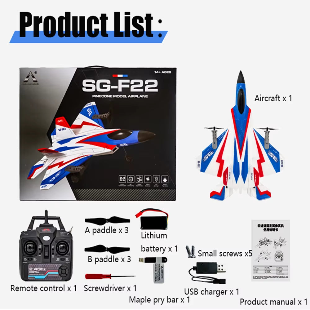 F22 Stunt RC Plane - 2.4G Remote Control Glider, 3D EPP Foam Airplane for Children
