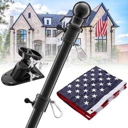 Black Flag Pole Kit for House with American Flag, 5FT Tangle Free Metal Flag Poles, 3X5 Embroidered US Flag and Holder