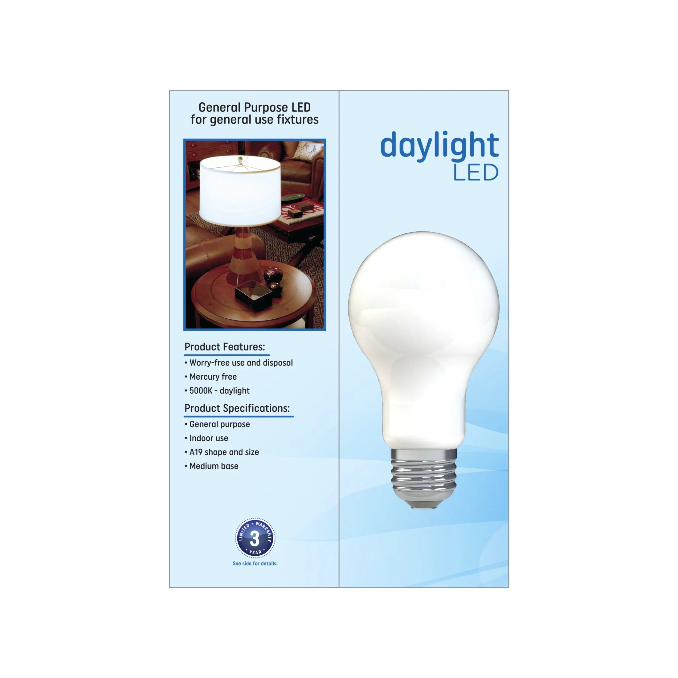 GE LED Light Bulbs, 60 Watt, Daylight, A19 Bulbs, Medium Base, Frosted Finish, 9Yr, 4Pk