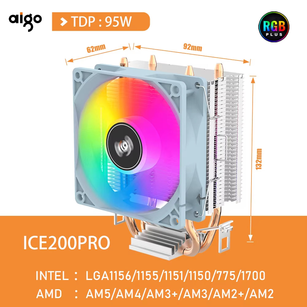 Aigo CPU Cooler 2 4 6 Heat Pipes PC Radiator Cooling 3PIN PWM Silent Rgb Fan for Intel 1700 1150 1155 1156 1366 AM2/AM3/AM4 AMD