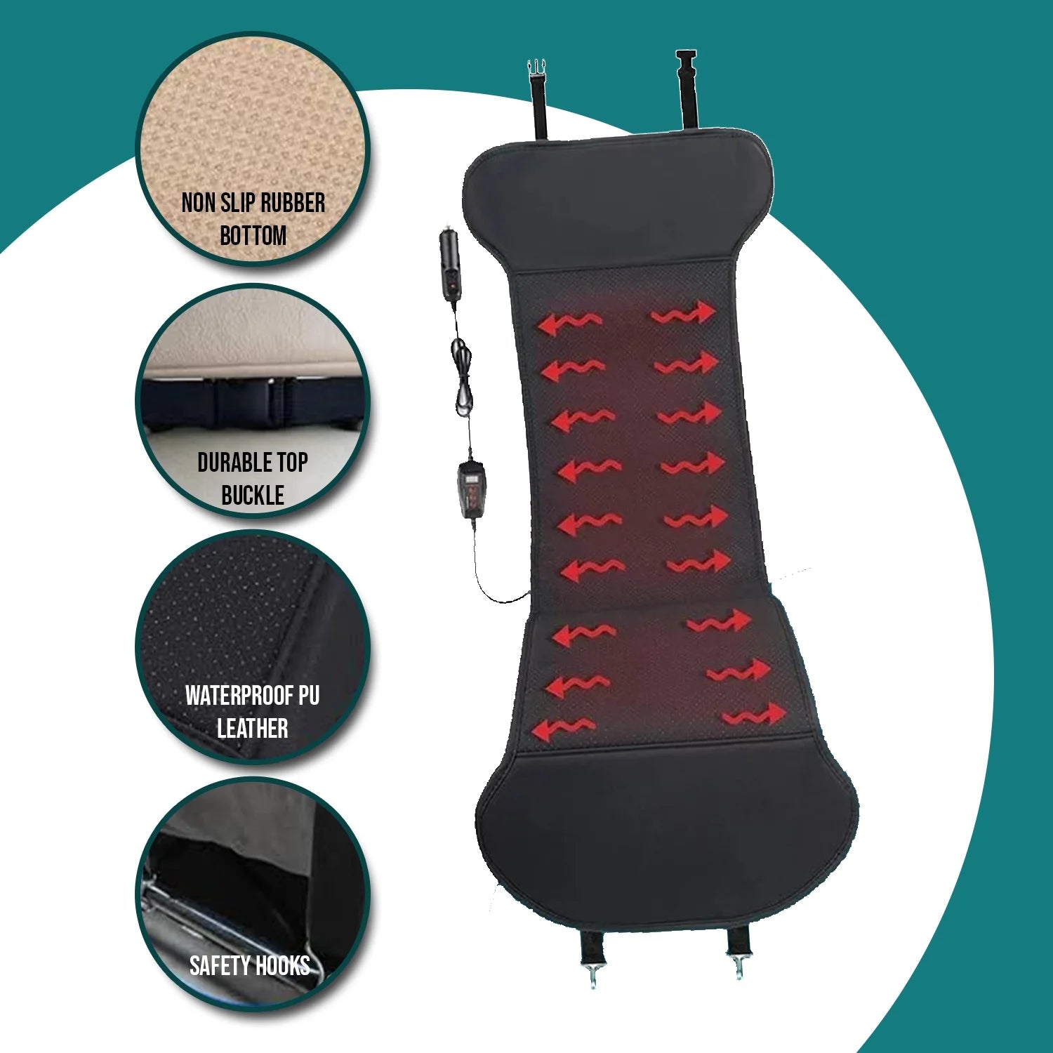 Zone Tech 12V Heated Seat Cover Cushion for Winter Driving - Black Seat Warmer for Cold Weather Comfort