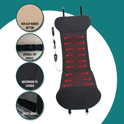 Zone Tech 12V Heated Seat Cover Cushion for Winter Driving - Black Seat Warmer for Cold Weather Comfort