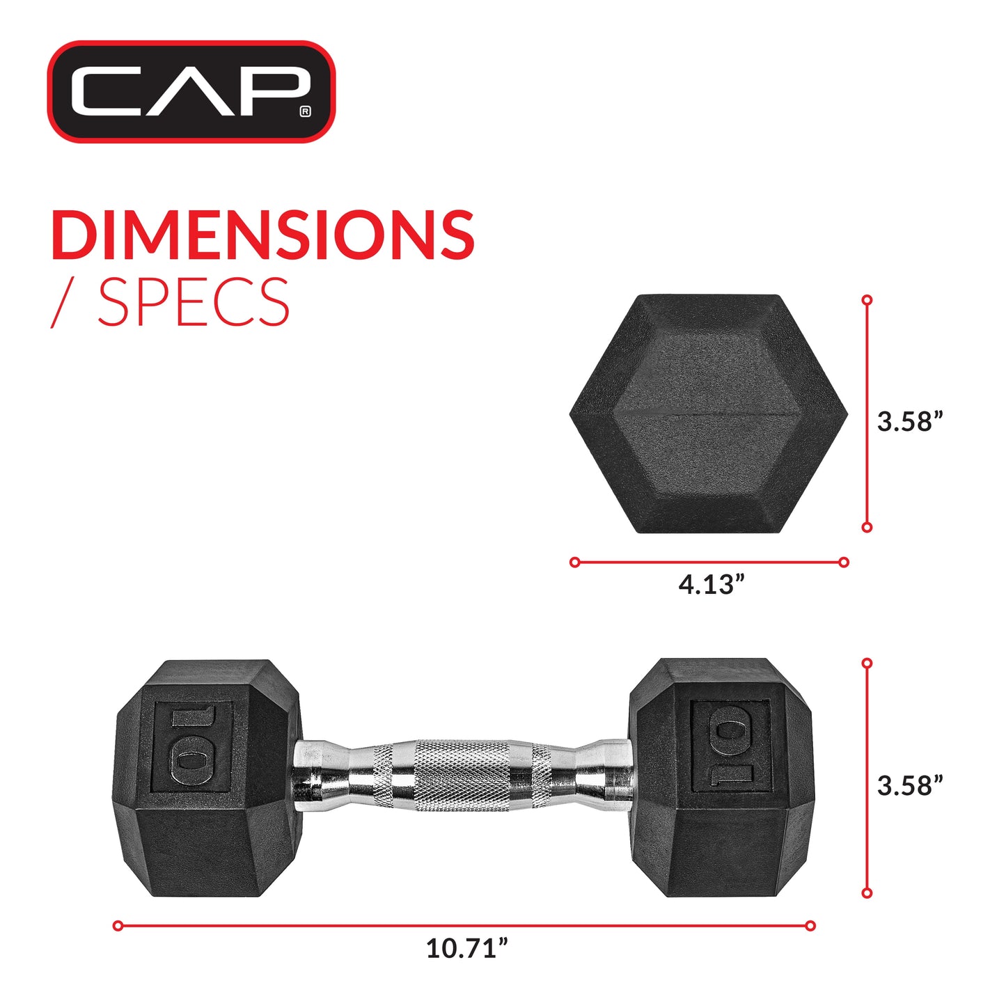 Barbell 10 lb Rubber Hex Dumbbell (Single)