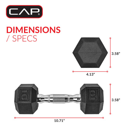 Barbell 10 lb Rubber Hex Dumbbell (Single)