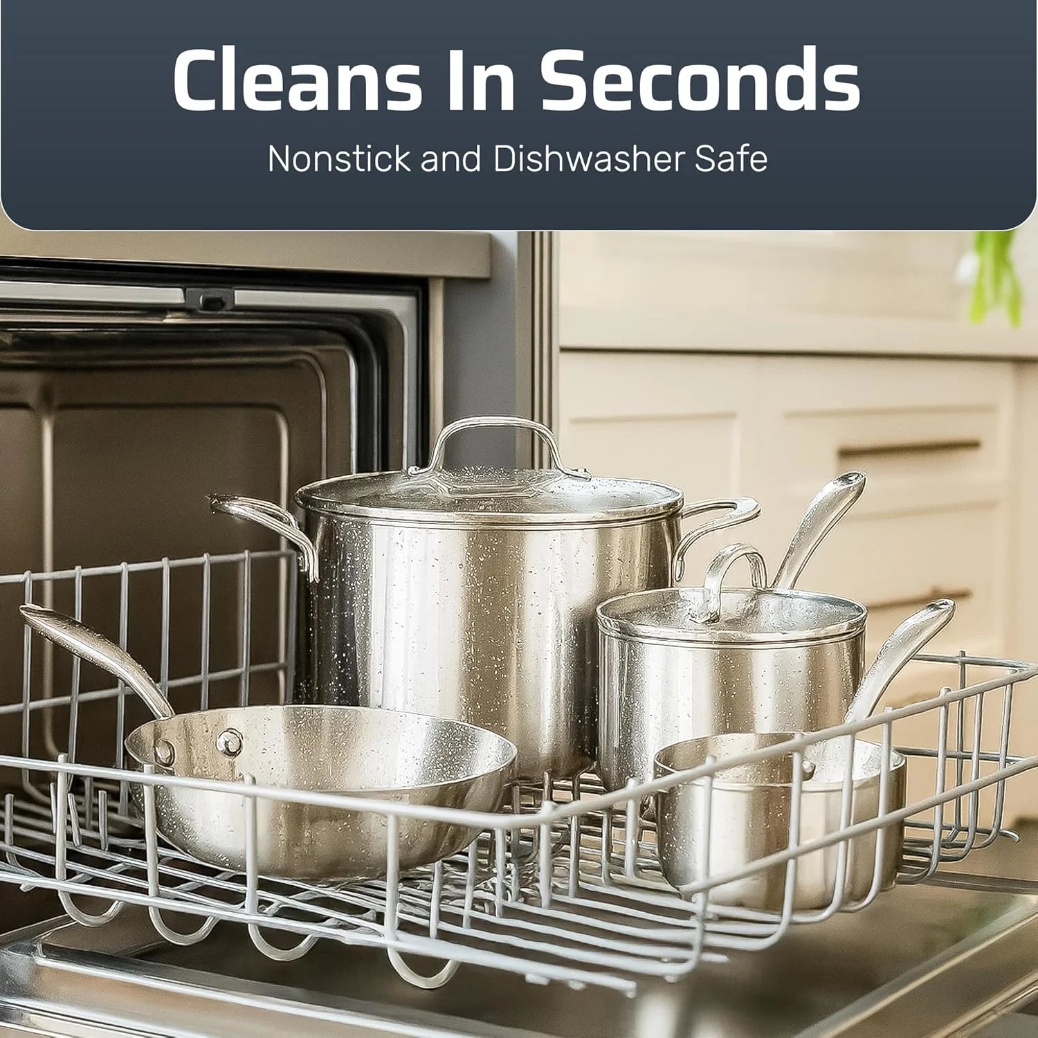 Gotham Steel 10 Pcs Stainless Steel Cookware Set, Pots and Pans Set Non Stick with Induction Cookware, Made without Forever Chemicals, Metal Utensil Safe, Oven and Dishwasher Safe