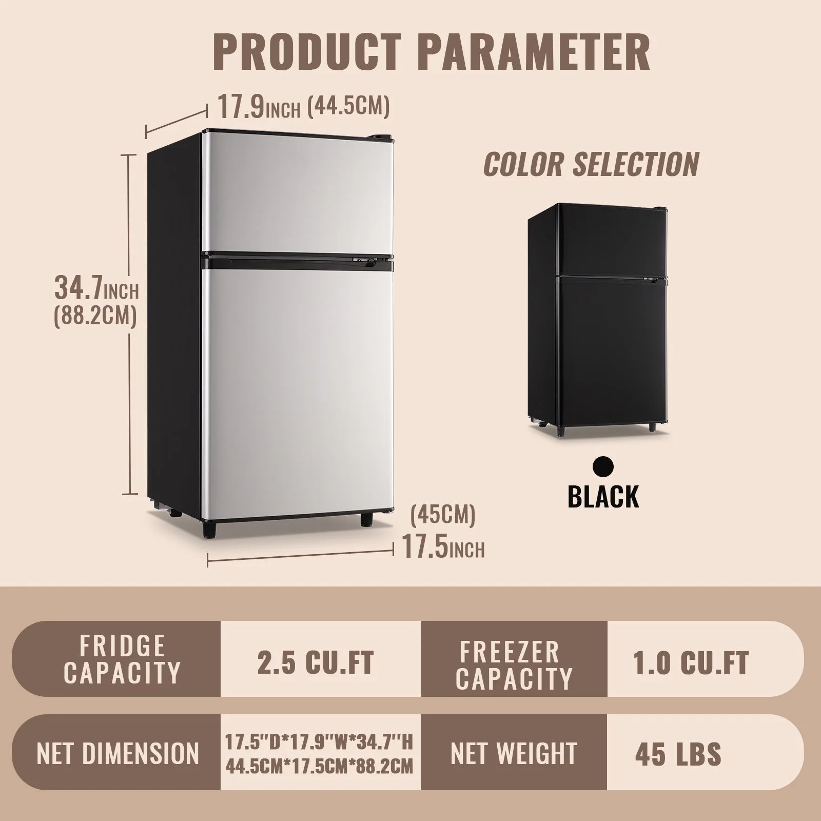 3.5 Cu. Ft. Compact Refrigerator with Freezer and Adjustable Thermostat - Silver Finish