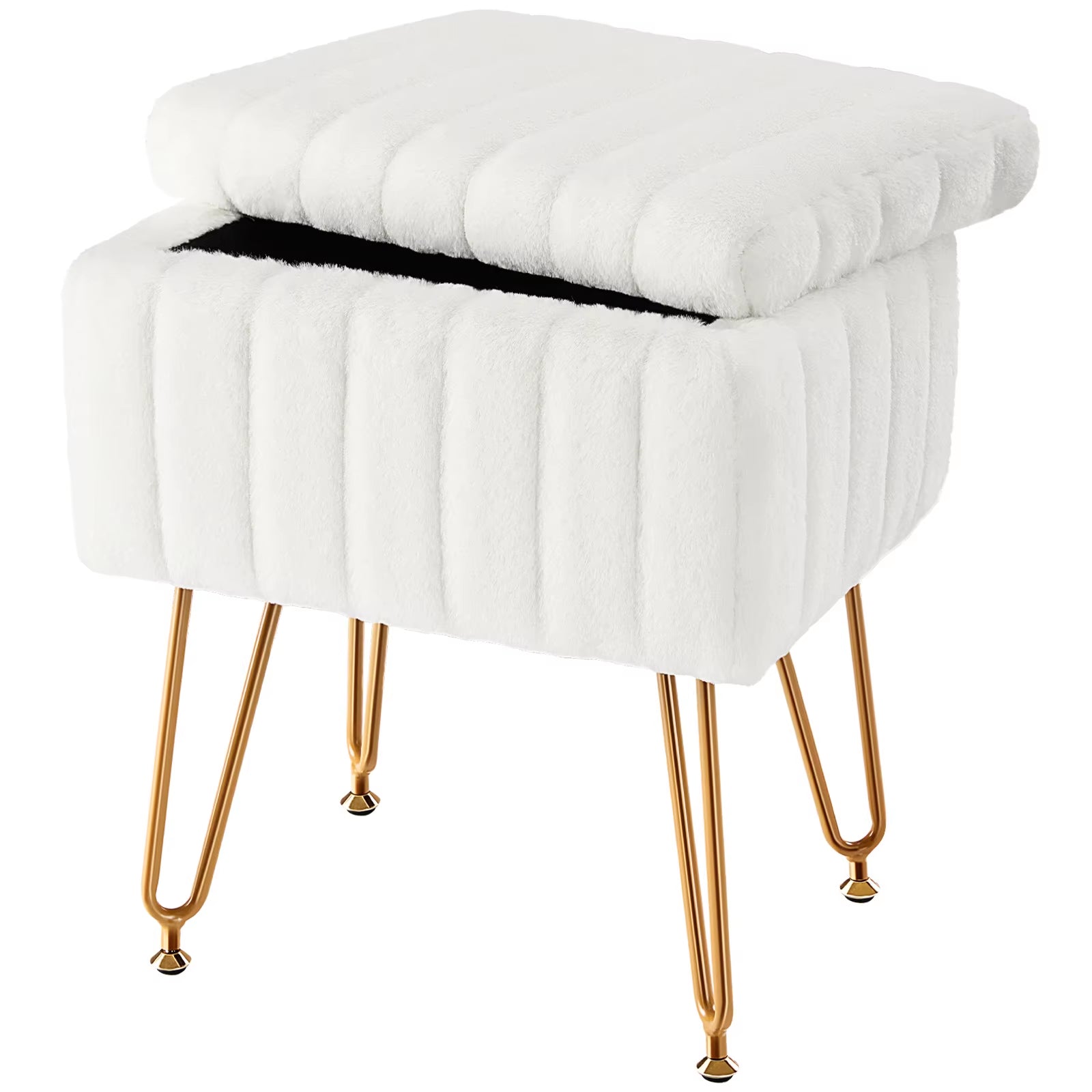 JHK Faux Fur Upholstered Storage Ottomans with Adjustable Metal Legs for Living Room and Makeup Use
