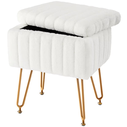 JHK Faux Fur Upholstered Storage Ottomans with Adjustable Metal Legs for Living Room and Makeup Use