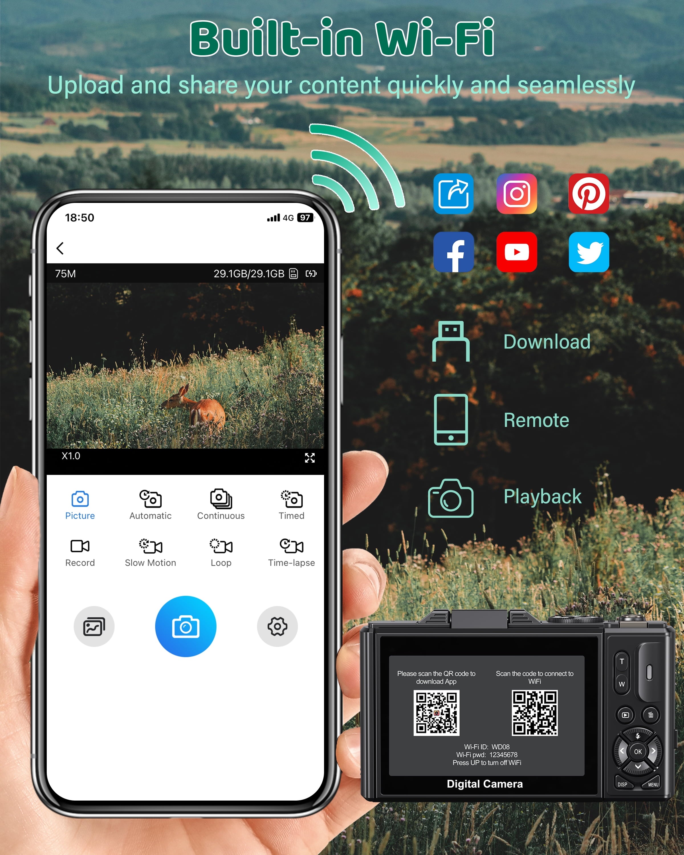 5K Digital Camera with 75MP Resolution, WiFi Connectivity, 18X Zoom, Autofocus, Flip Screen, and 32GB Memory Card for Vlogging and Photography