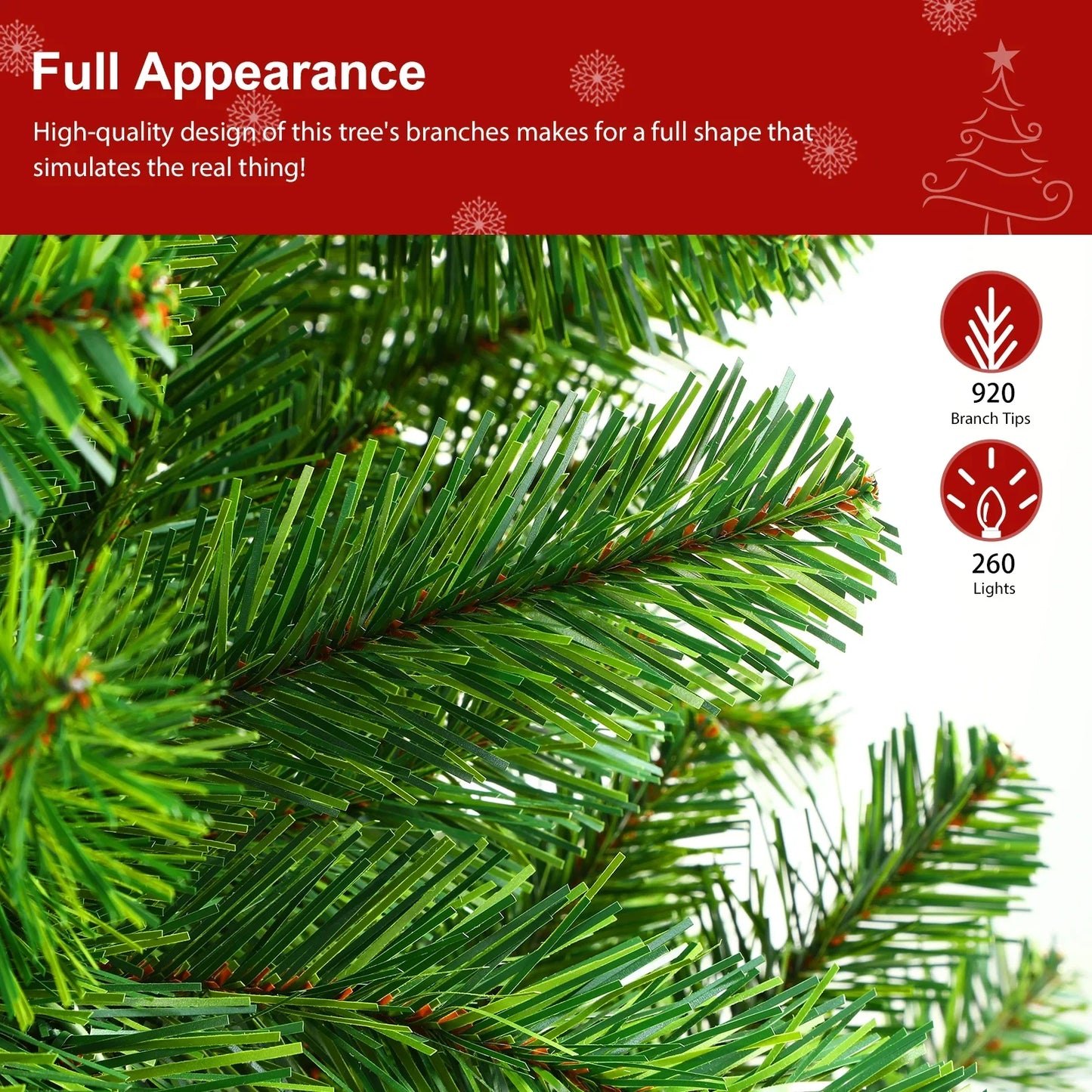 6.5-Foot Pre-Lit Premium Hinged Artificial Christmas Tree with Warm White Lights for Elegant Holiday Decor