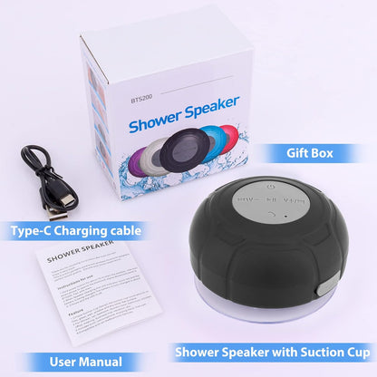 Waterproof Bluetooth Shower Speaker - Portable Wireless Water-Resistant Speaker with Suction Cup and Built-In Microphone, Ideal Gift for Kids, Compatible with iPhone, Tablets, and Suitable for Bathroom and Kitchen Use - Black
