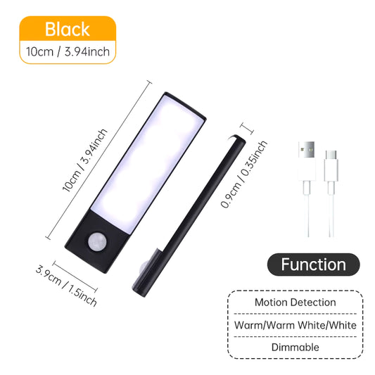 Wireless LED Motion Sensor Night Light - USB Rechargeable Under Cabinet Lamp for Kitchen and Wardrobe