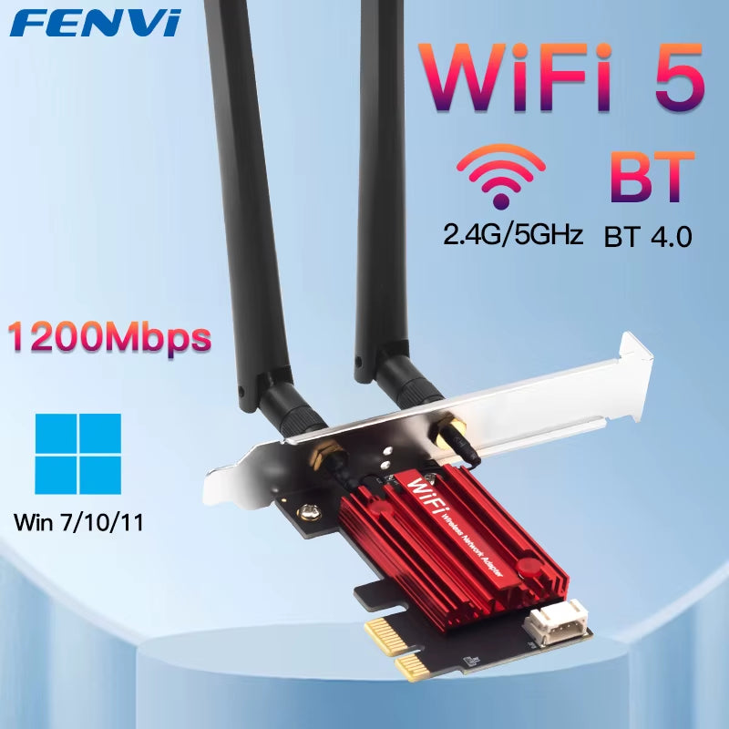 FENVI Wifi 5 PCI-E Wireless Adapter AC1200 Network Card Dual Band 2.4G/5Ghz 802.11AC for Bluetooth 4.0 Desktop Windows 7/8/10/11