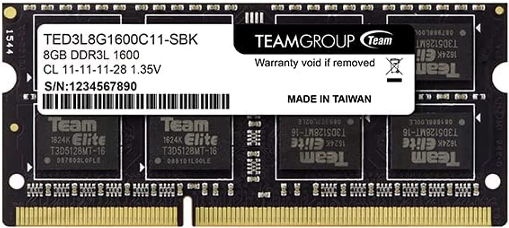 TEAMGROUP Elite DDR3L 8GB Single 1600Mhz PC3-12800 CL11 Unbuffered Non-Ecc 1.35V SODIMM 204-Pin Laptop Notebook PC Computer Memory Module Ram Upgrade - TED3L8G1600C11-S01