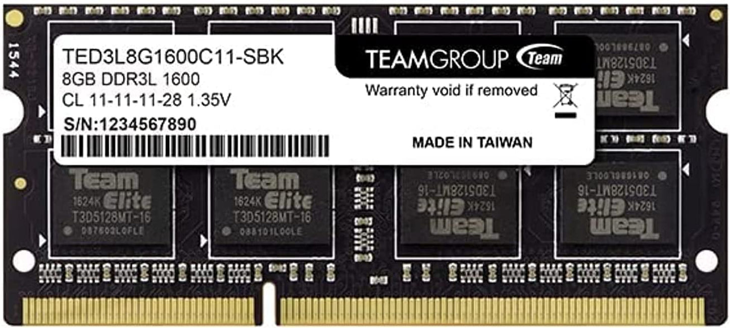 TEAMGROUP Elite DDR3L 8GB Single 1600Mhz PC3-12800 CL11 Unbuffered Non-Ecc 1.35V SODIMM 204-Pin Laptop Notebook PC Computer Memory Module Ram Upgrade - TED3L8G1600C11-S01