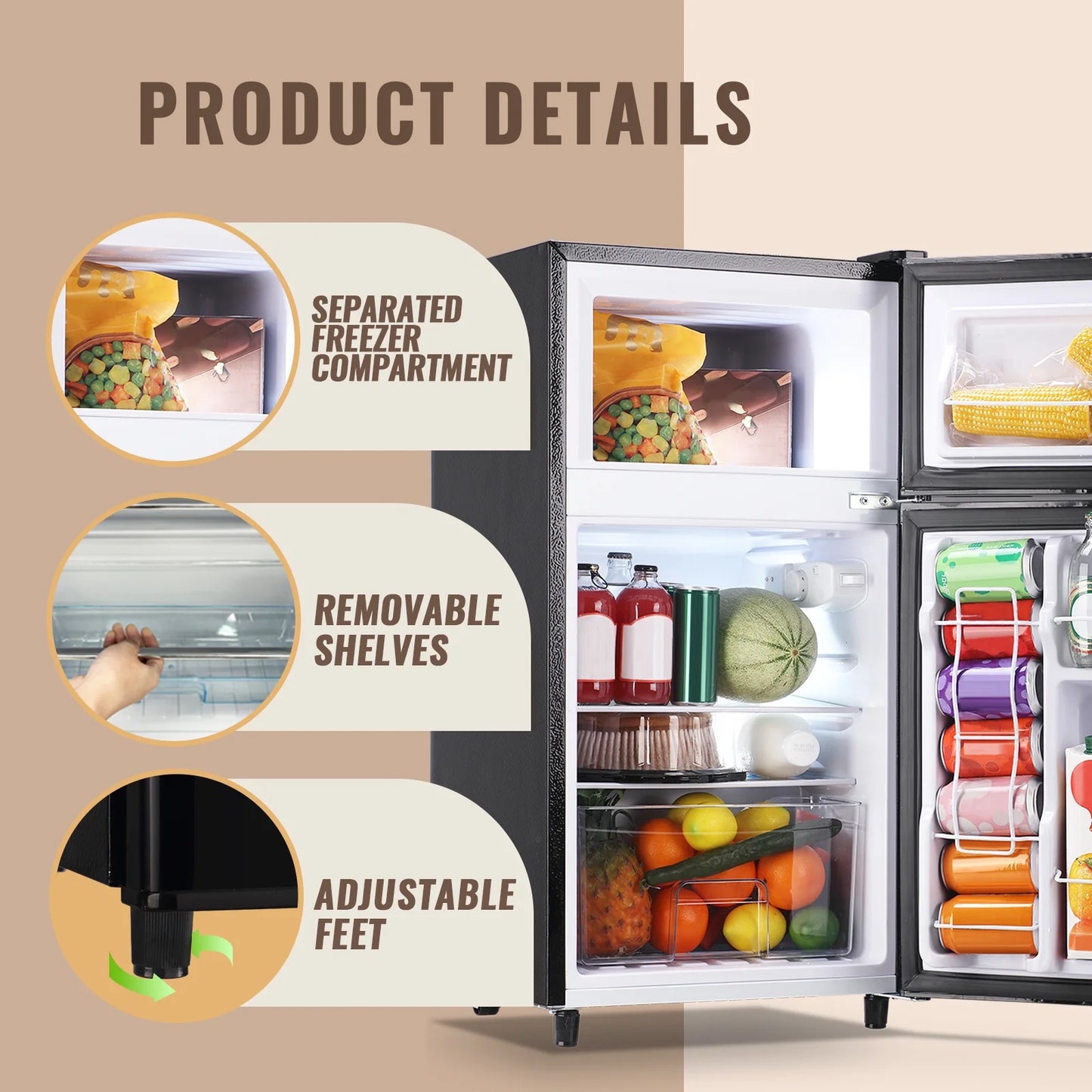 3.5 Cu. Ft. Compact Refrigerator with Freezer and Adjustable Thermostat - Silver Finish