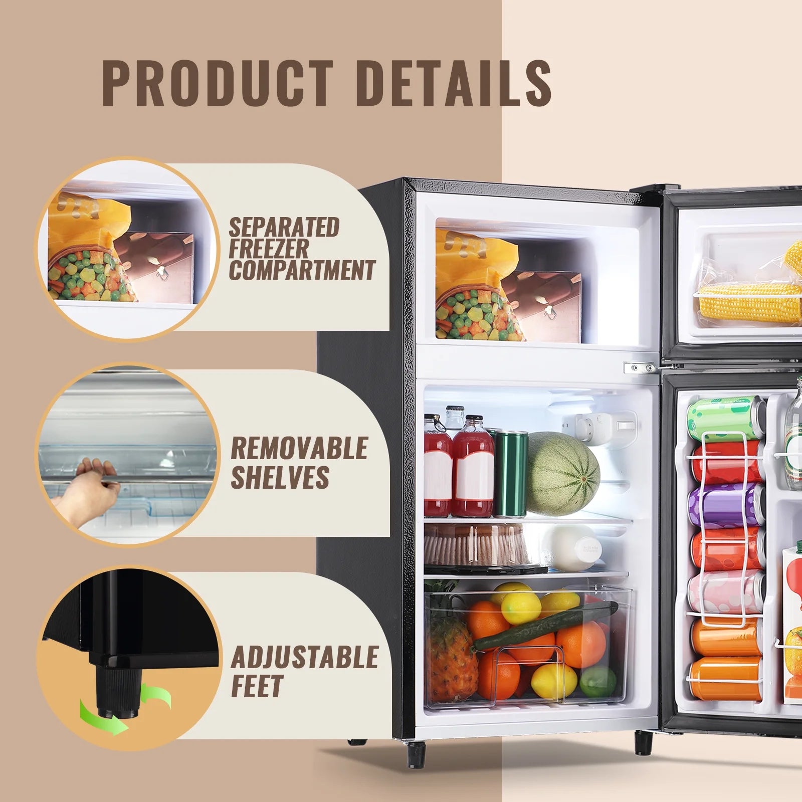 3.5 Cu. Ft. Compact Refrigerator with Freezer and Adjustable Thermostat - Silver Finish