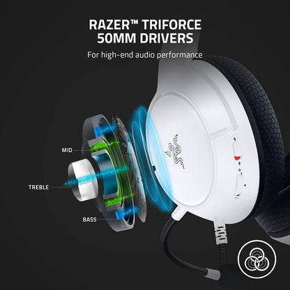 Razer Kaira X Wired Gaming Headset for Xbox Series X|S, Xbox One, PC, Mac, and Mobile Devices - Featuring Triforce 50mm Drivers, Hyperclear Cardioid Microphone, Flowknit Memory Foam Ear Cushions, and On-Headset Controls - White