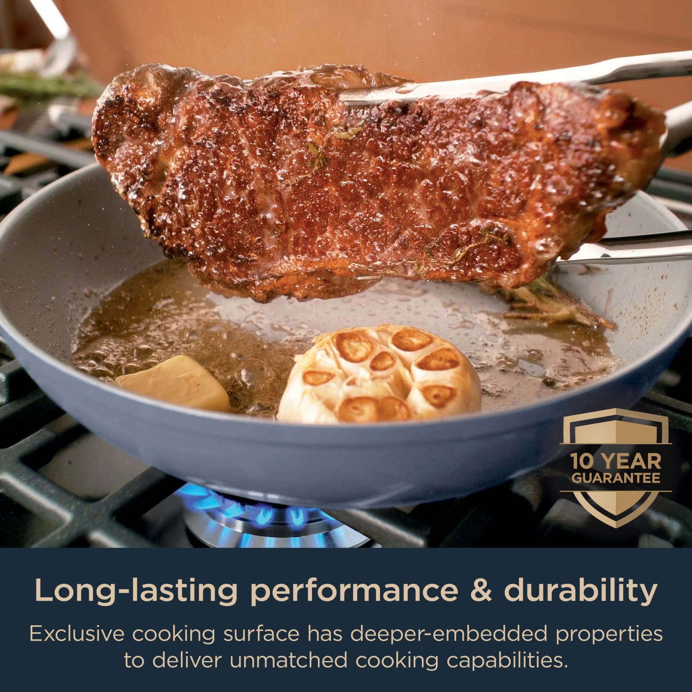 Ninja Ceramic Pro 10-Piece Cookware Set, Aluminum and Stainless Steel, Non-Stick Set, Glass Lids, Stove to 550F Oven Safe, Dishwasher Safe, Midnight Blue, CW38000