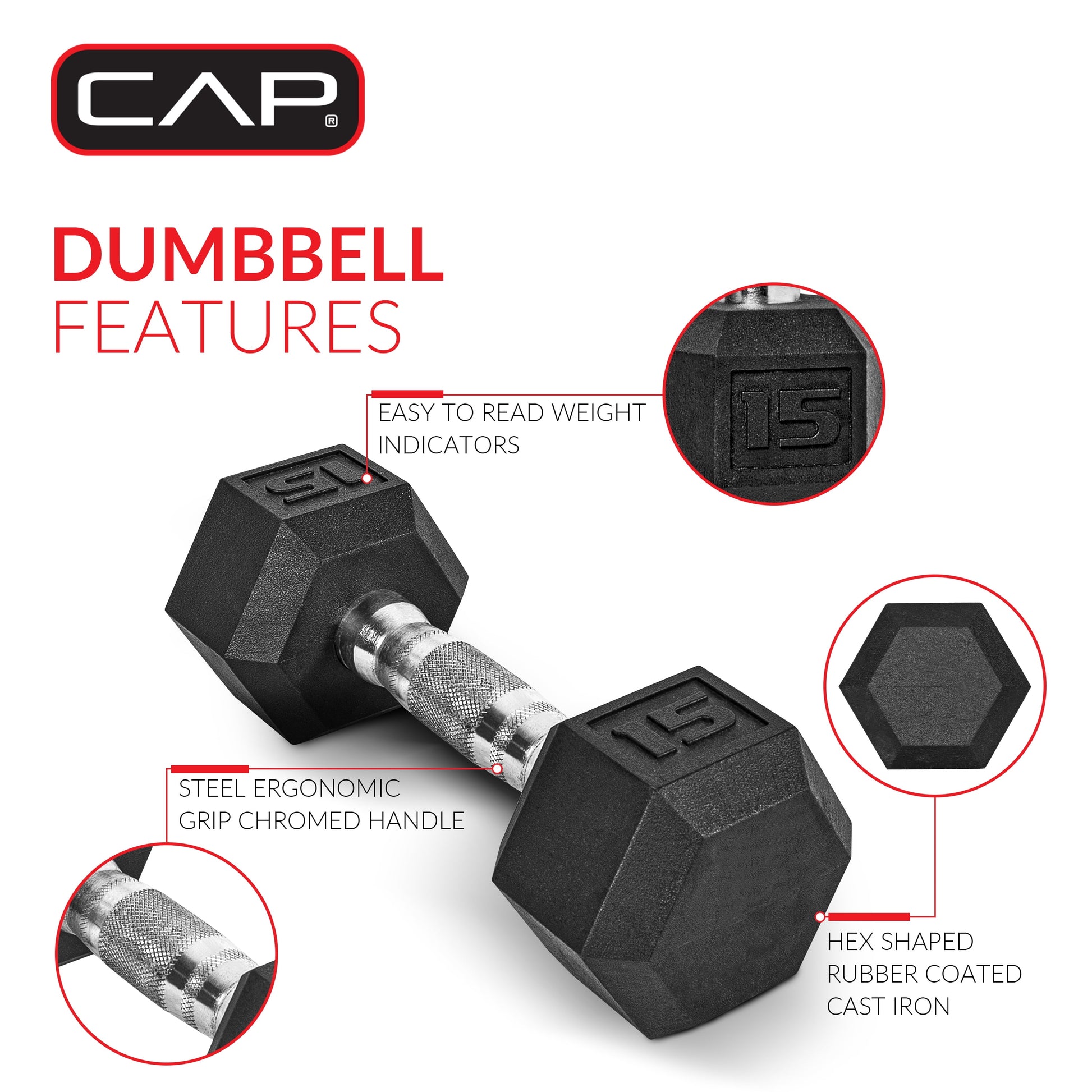 Barbell 10 lb Rubber Hex Dumbbell (Single)