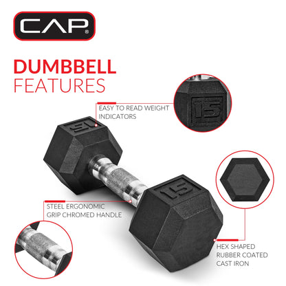 Barbell 10 lb Rubber Hex Dumbbell (Single)