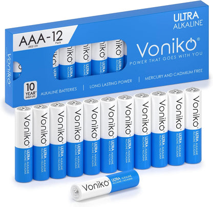 Voniko Ultra AAA Alkaline Batteries - 24 Pack, Long-Lasting Performance, 10-Year Shelf Life, Leak-Proof and Mercury-Free