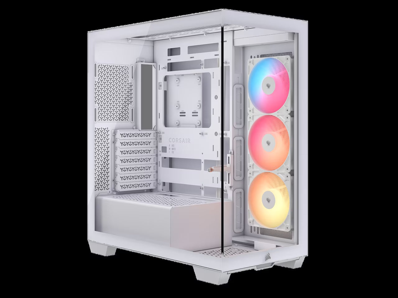CORSAIR 3500X RS-R ARGB Mid-Tower PC Case – 3X Pre-Installed RS120-R ARGB Fans – GPU Anti-Sag Arm – Tempered Glass – Fits up to 10X 120Mm Fans – Reverse Connection Motherboard Compatible, White