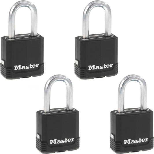 Master Lock Heavy-Duty Weather-Resistant Outdoor Key Lock Padlock Set, Keyed Alike, 4-Pack, Model M115XQLF