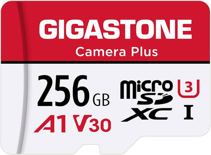 Gigastone 256GB Camera plus Series Memory Card, Read Speed up to 100Mb/S. Ideal for Full HD Video Gopro Drone Android Camera, A1 Micro SDXC Card with Mini Case and SD Adapter.