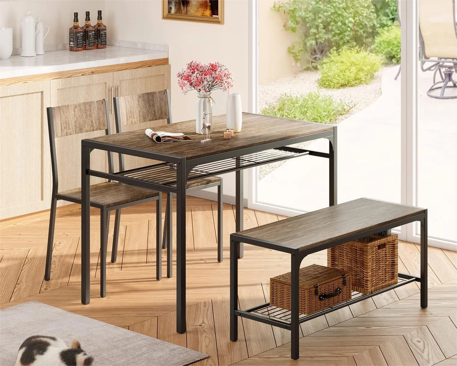43" Dining Room Table and Chairs Set for Four, Ideal for Small Spaces and Breakfast Nooks, Gray